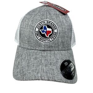 Justin Brands Fort Worth Texas Trucker Hat Snapback Mesh Cap Gray White NWT Gift